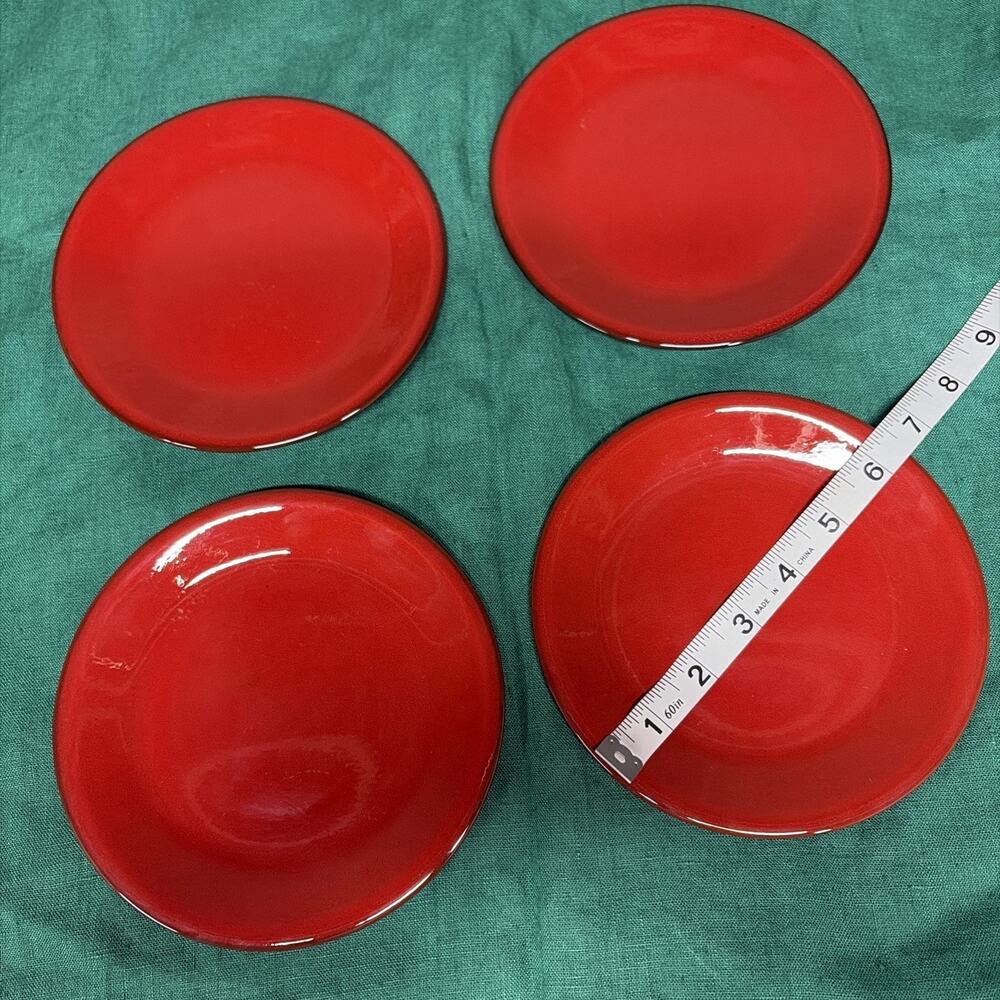 Vintage Set (4) Villeroy & Boch Granada Red 6.38” Bread/Appetizer Side Plates